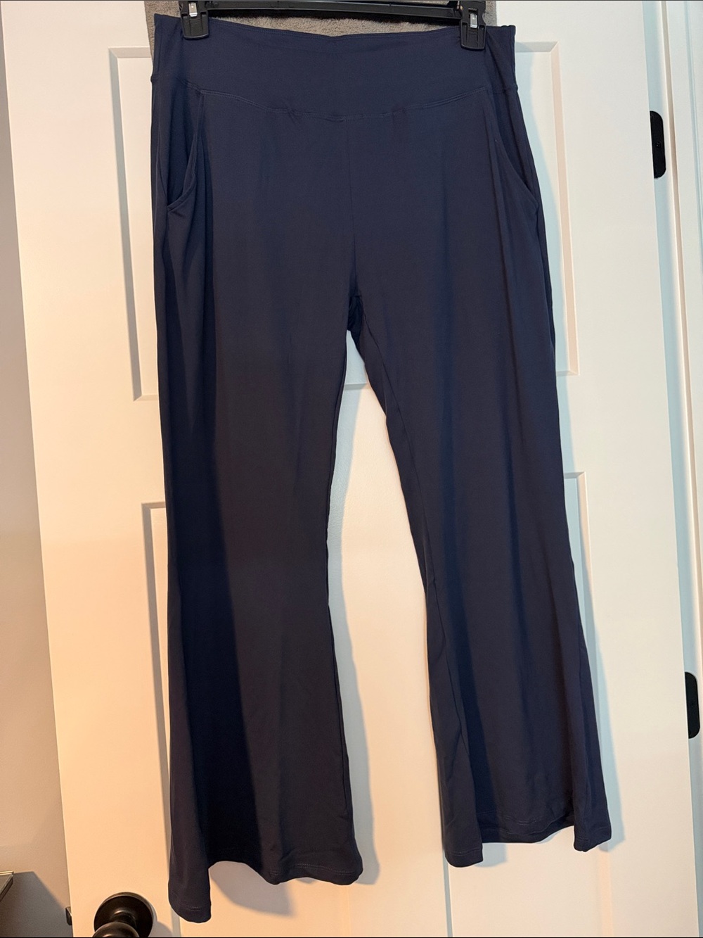 Dark Navy Wide-Leg Pull-On Pants with Side Pocket